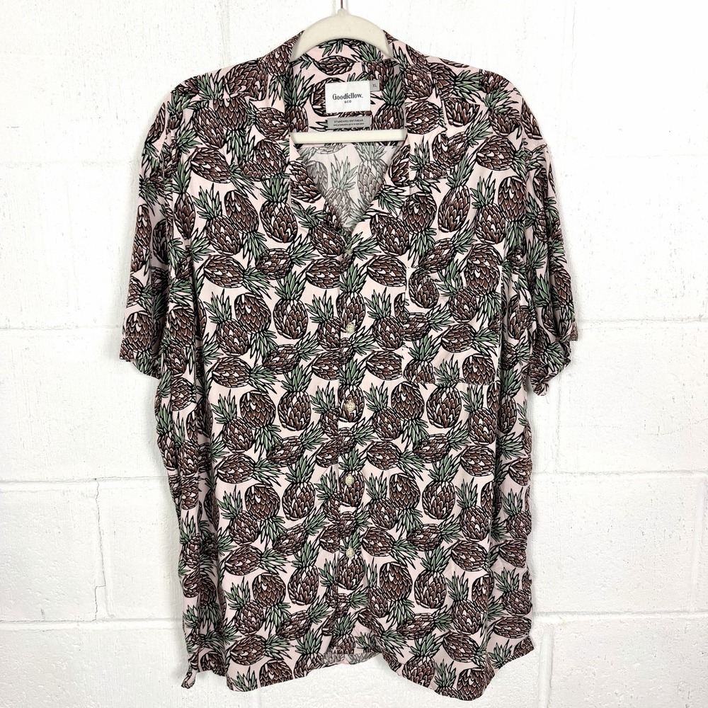 Goodfellow & Co Mens Short Sleeve Hawaiian‎ Shirt SZ XL Pineapples Resort Travel